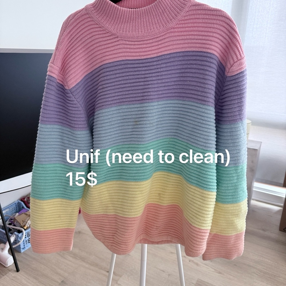 UNIF Pink and Purple Cowl Neck Sweater